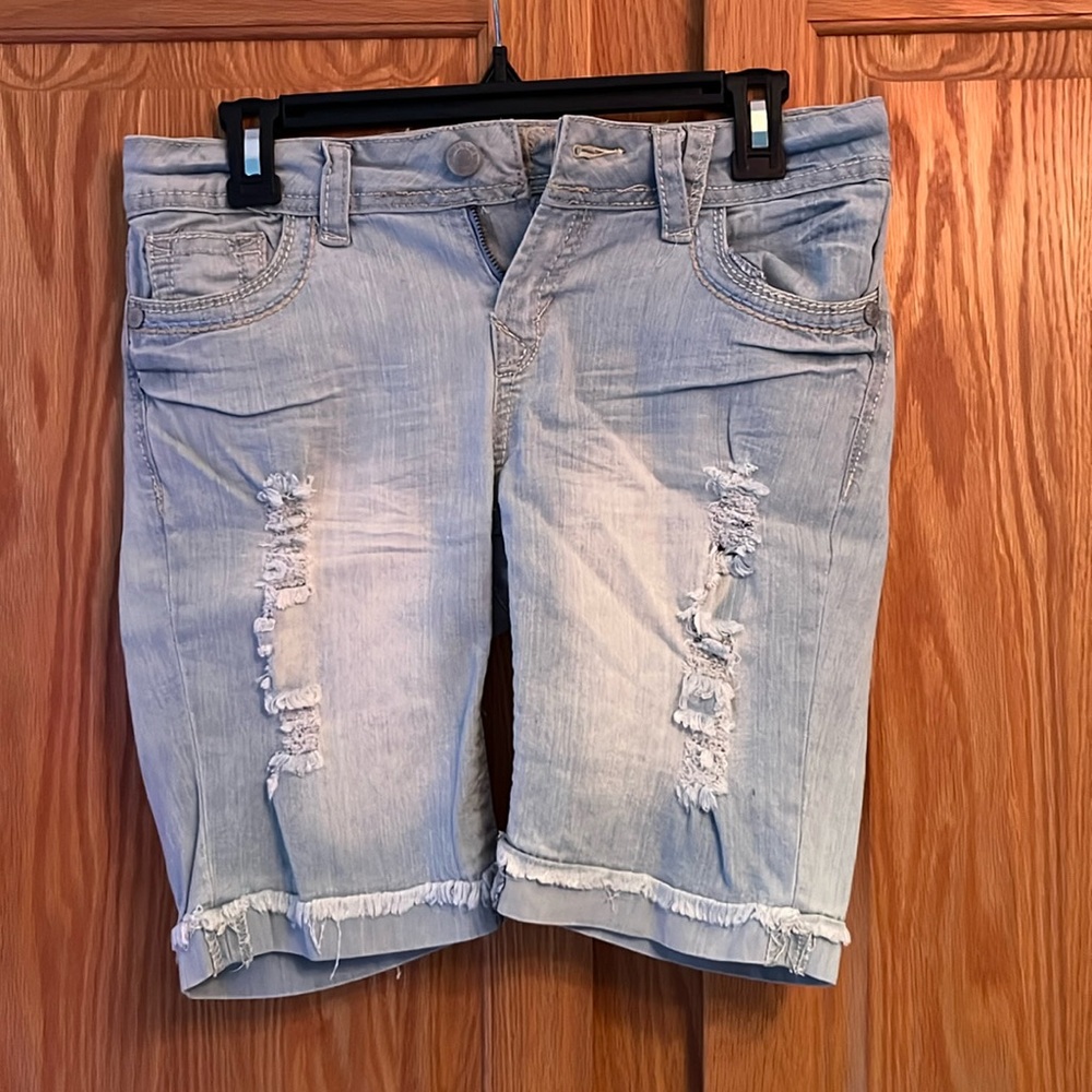 Junior Light Faded Ripped Bermuda Jean Shorts